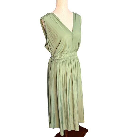 Tahari V-Neck Sleeveless Drawstring Waist Green Midi Dress Plus Size 1X NEW - Picture 5 of 10